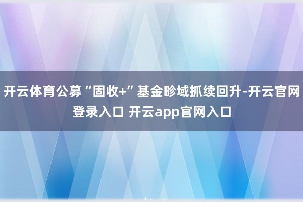 开云体育公募“固收+”基金畛域抓续回升-开云官网登录入口 开云app官网入口
